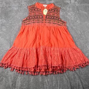 Vel Zera Women's M Orange Embroidered Lace Tassel Mini Dress Boho Chic NWT‎